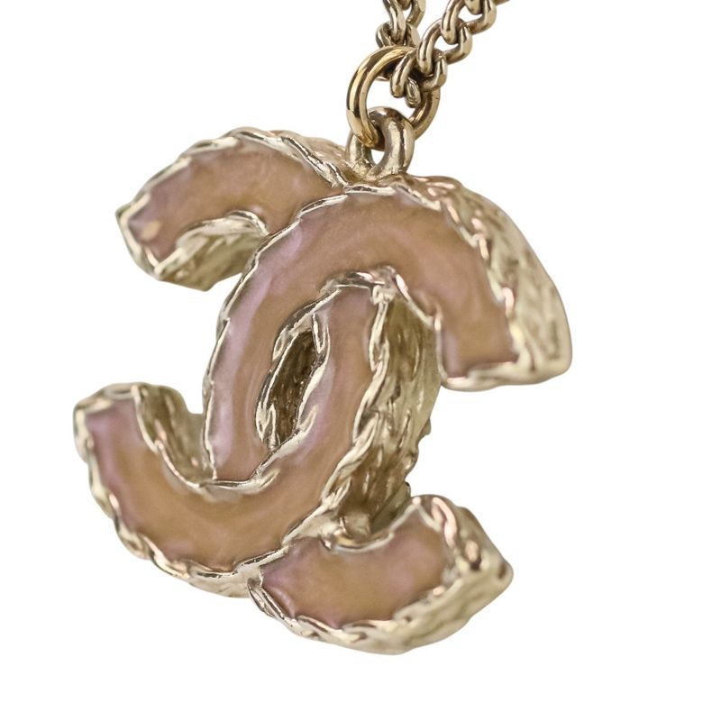 P Chanel 2WAY Reversible Coco Mark Pearl Decoration Necklace Gold Color Ladies