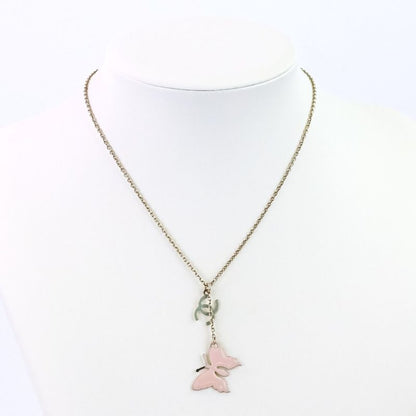 08P Chanel Coco Mark Butterfly Motif 2WAY Reversible Necklace Pink X Yellow