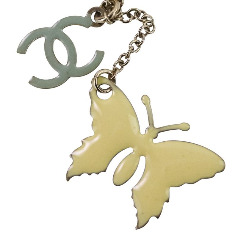 08P Chanel Coco Mark Butterfly Motif 2WAY Reversible Necklace Pink X Yellow