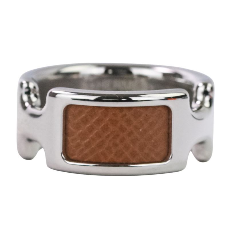 Hermes Olympe PM Ring S Size 11.5 Silver Color Brown Ladies