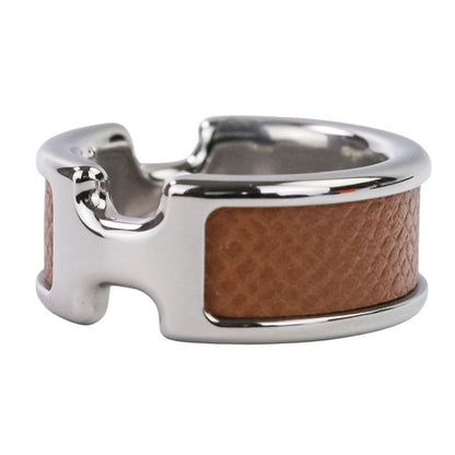 Hermes Olympe PM Ring S Size 11.5 Silver Color Brown Ladies