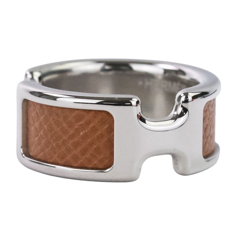 Hermes Olympe PM Ring S Size 11.5 Silver Color Brown Ladies