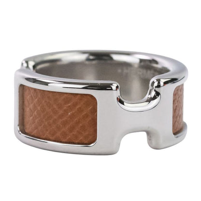 Hermes Olympe PM Ring S Size 11.5 Silver Color Brown Ladies