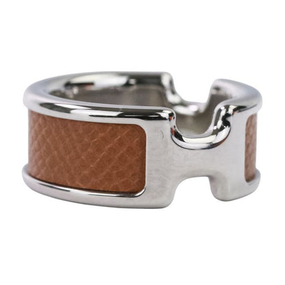 Hermes Olympe PM Ring S Size 11.5 Silver Color Brown Ladies
