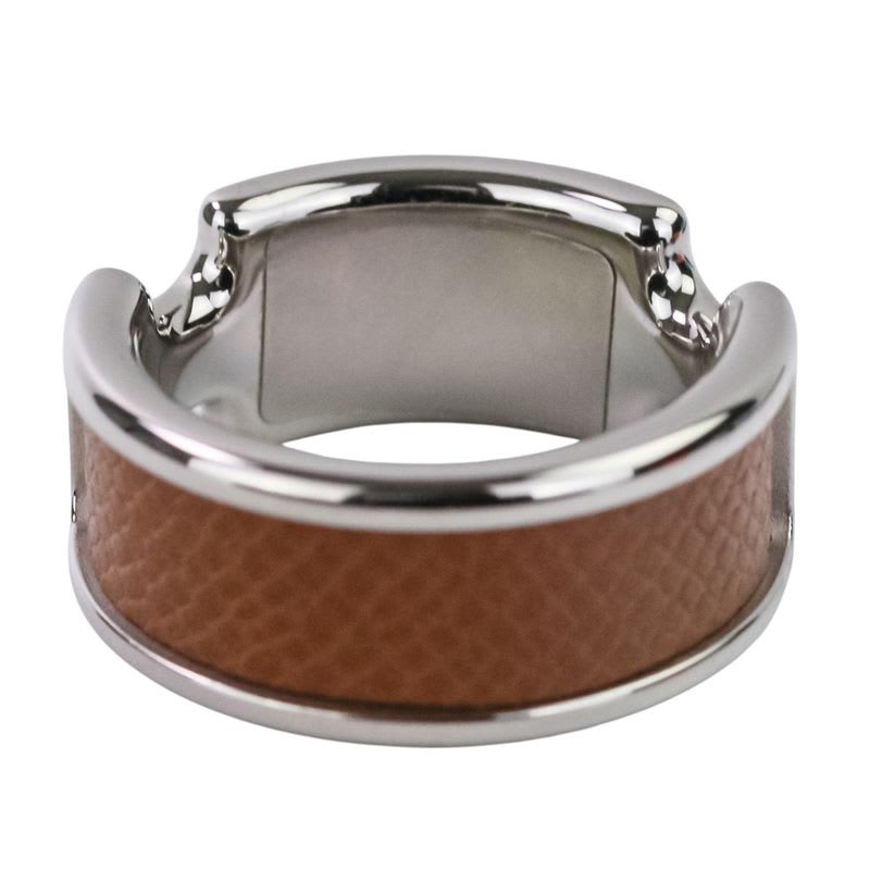 Hermes Olympe PM Ring S Size 11.5 Silver Color Brown Ladies