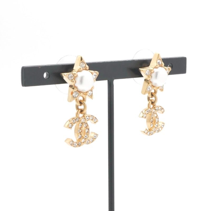 Chanel Earrings Earring Gold Coco Mark Star Rhinestone