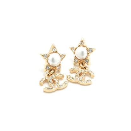 Chanel Earrings Earring Gold Coco Mark Star Rhinestone