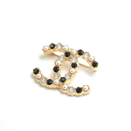 Chanel Brooch Corsage Gold Coco Mark Pearl Rhinestone