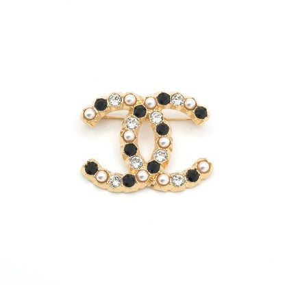 Chanel Brooch Corsage Gold Coco Mark Pearl Rhinestone