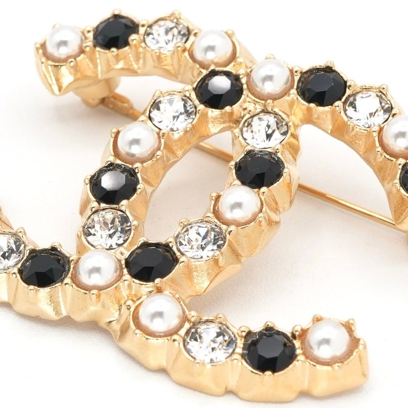 Chanel Brooch Corsage Gold Coco Mark Pearl Rhinestone