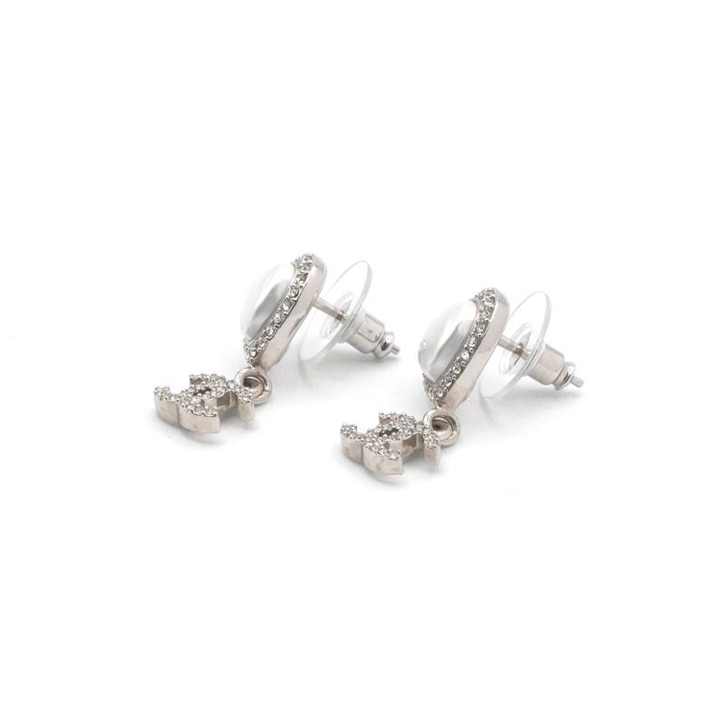 Chanel Earrings Earring Silver Coco Mark Heart Rhinestone