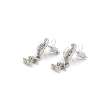 Chanel Earrings Earring Silver Coco Mark Heart Rhinestone