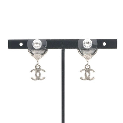 Chanel Earrings Earring Silver Coco Mark Heart Rhinestone