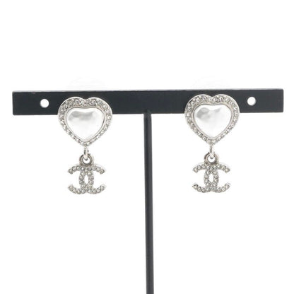 Chanel Earrings Earring Silver Coco Mark Heart Rhinestone