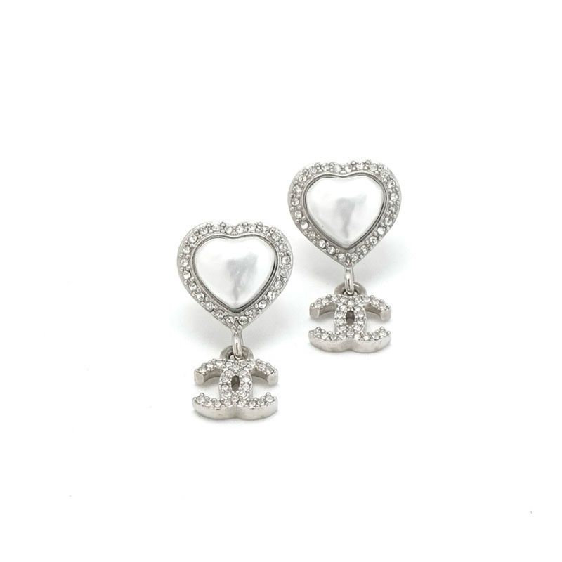 Chanel Earrings Earring Silver Coco Mark Heart Rhinestone