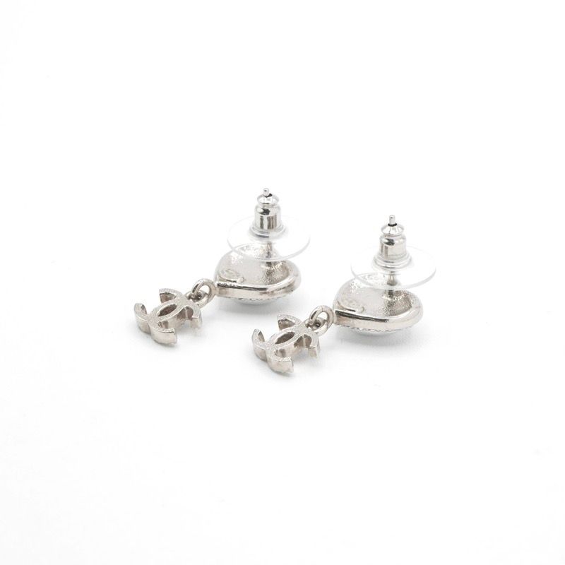 Chanel Earrings Earring Silver Coco Mark Heart Rhinestone