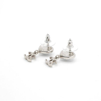 Chanel Earrings Earring Silver Coco Mark Heart Rhinestone