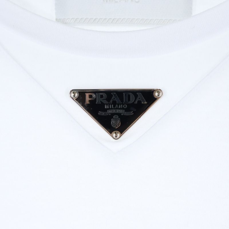 Prada 23SS Triangle Logo Plate Crew Neck Short Sleeve T-shirt Cut And Sewn