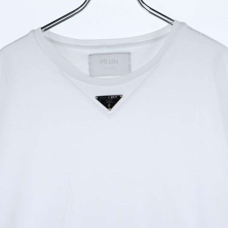 Prada 23SS Triangle Logo Plate Crew Neck Short Sleeve T-shirt Cut And Sewn