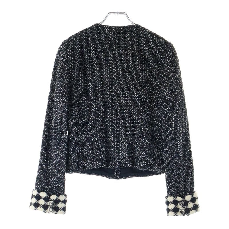 Chanel 08AW Alpaca Blend Wool Cut Replacement Silk Zip Up Collarless Jacket