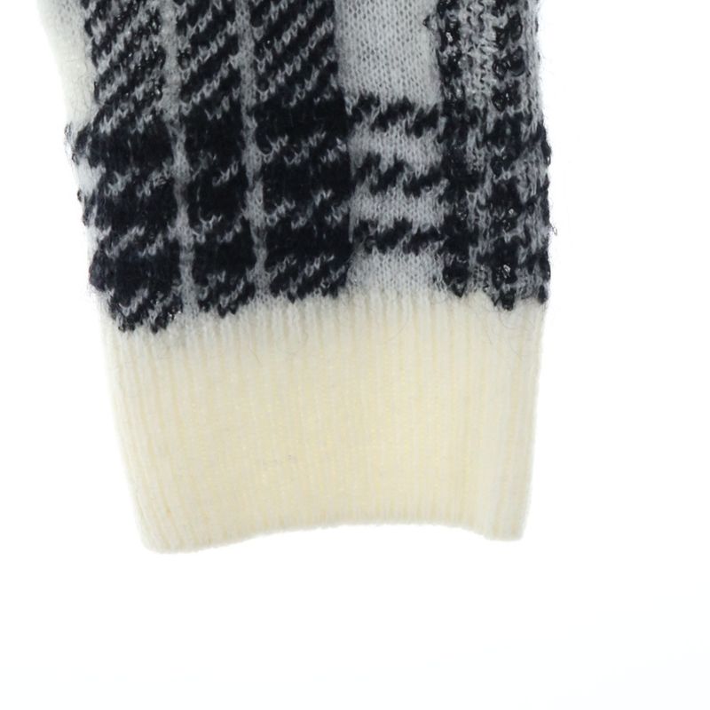 Christian Dior Mohair Cashmere Blend Plaid Knit Cardigan White Black Women's