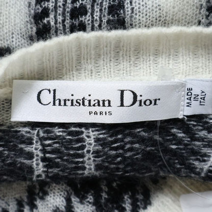 Christian Dior Mohair Cashmere Blend Plaid Knit Cardigan White Black Women's