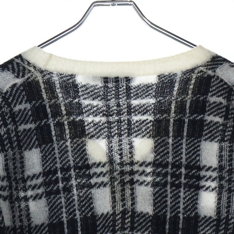Christian Dior Mohair Cashmere Blend Plaid Knit Cardigan White Black Women's