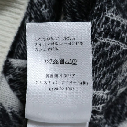 Christian Dior Mohair Cashmere Blend Plaid Knit Cardigan White Black Women's