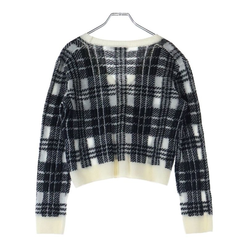 Christian Dior Mohair Cashmere Blend Plaid Knit Cardigan White Black Women's