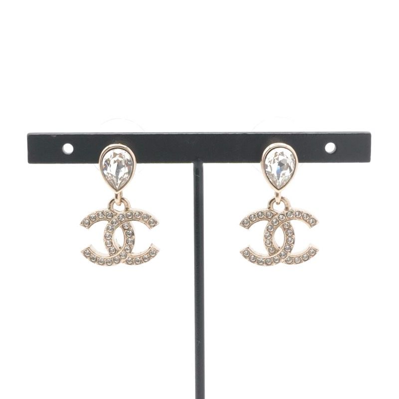 Chanel Earrings Earring Gold Coco Mark Rhinestone