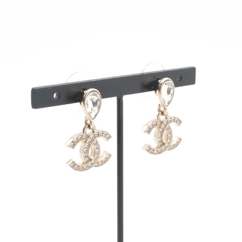 Chanel Earrings Earring Gold Coco Mark Rhinestone