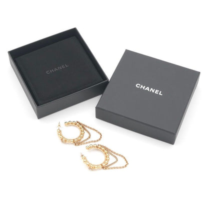 Chanel Earrings Earring Gold Hoop Coco Mark Rhinestone Chain