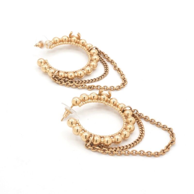 Chanel Earrings Earring Gold Hoop Coco Mark Rhinestone Chain