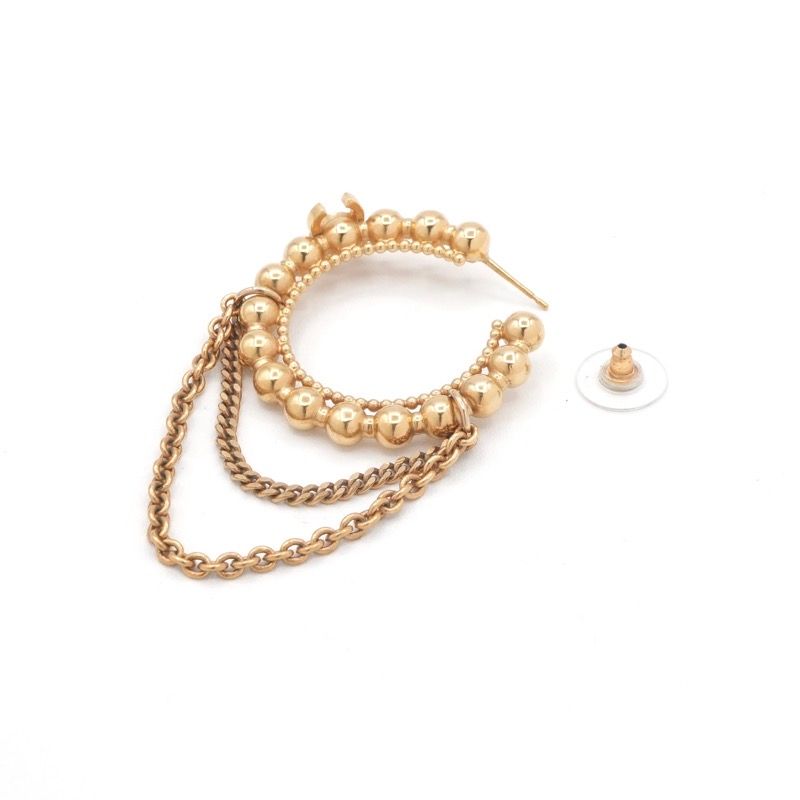 Chanel Earrings Earring Gold Hoop Coco Mark Rhinestone Chain