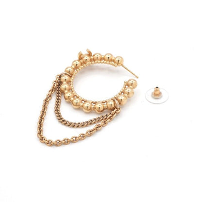 Chanel Earrings Earring Gold Hoop Coco Mark Rhinestone Chain