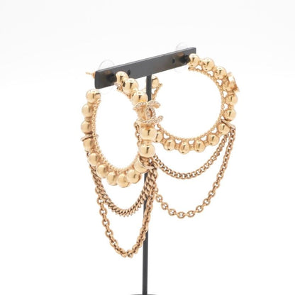 Chanel Earrings Earring Gold Hoop Coco Mark Rhinestone Chain