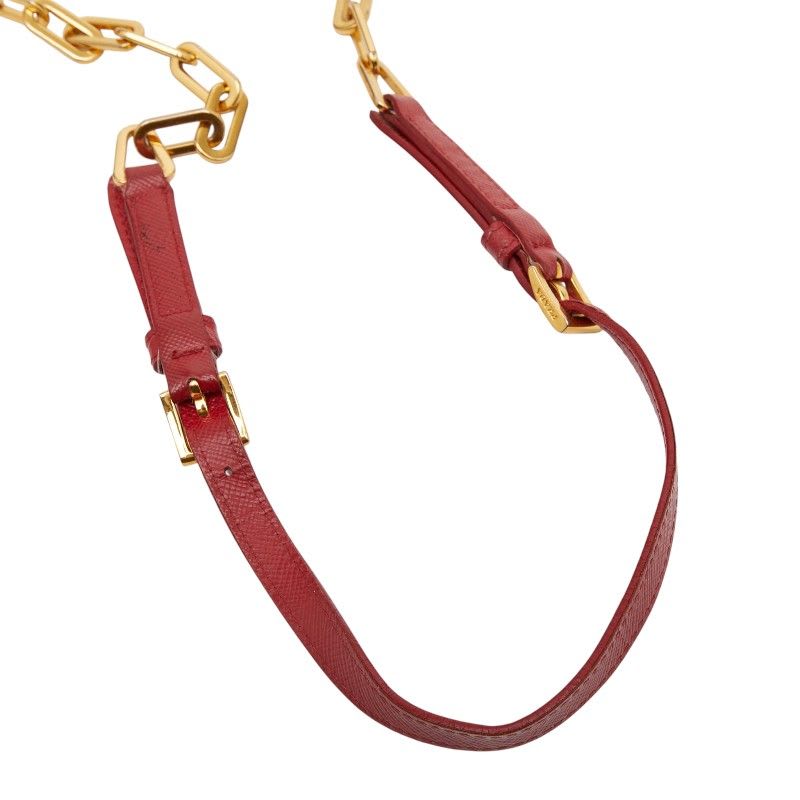 Prada Logo Chain Wallet Shoulder Bag 1 M1361 Red Gold Saffiano Leather Women's