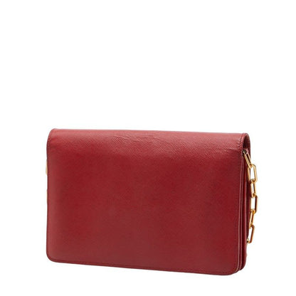 Prada Logo Chain Wallet Shoulder Bag 1 M1361 Red Gold Saffiano Leather Women's