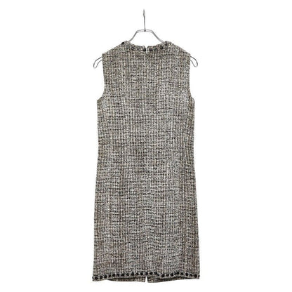 Chanel Coco Mark Sleeveless Dress Tweed Size 40 White Black Rayon