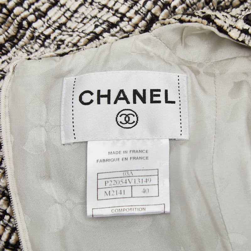 Chanel Coco Mark Sleeveless Dress Tweed Size 40 White Black Rayon