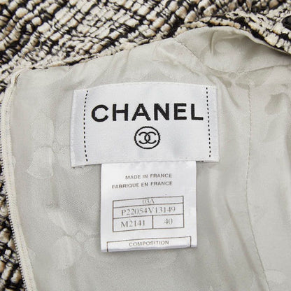 Chanel Coco Mark Sleeveless Dress Tweed Size 40 White Black Rayon