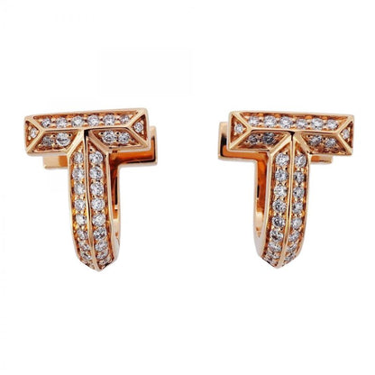 Tiffany & Co Earrings T One Huggie Half Pave 18K Pink Gold Pink Gold Diamond