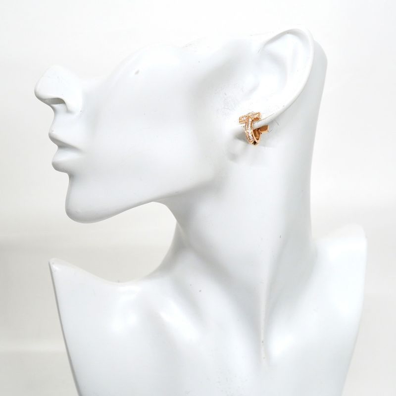 Tiffany & Co Earrings T One Huggie Half Pave 18K Pink Gold Pink Gold Diamond