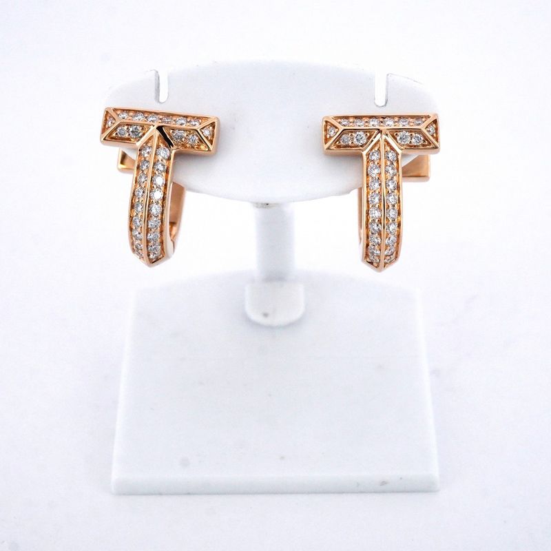 Tiffany & Co Earrings T One Huggie Half Pave 18K Pink Gold Pink Gold Diamond