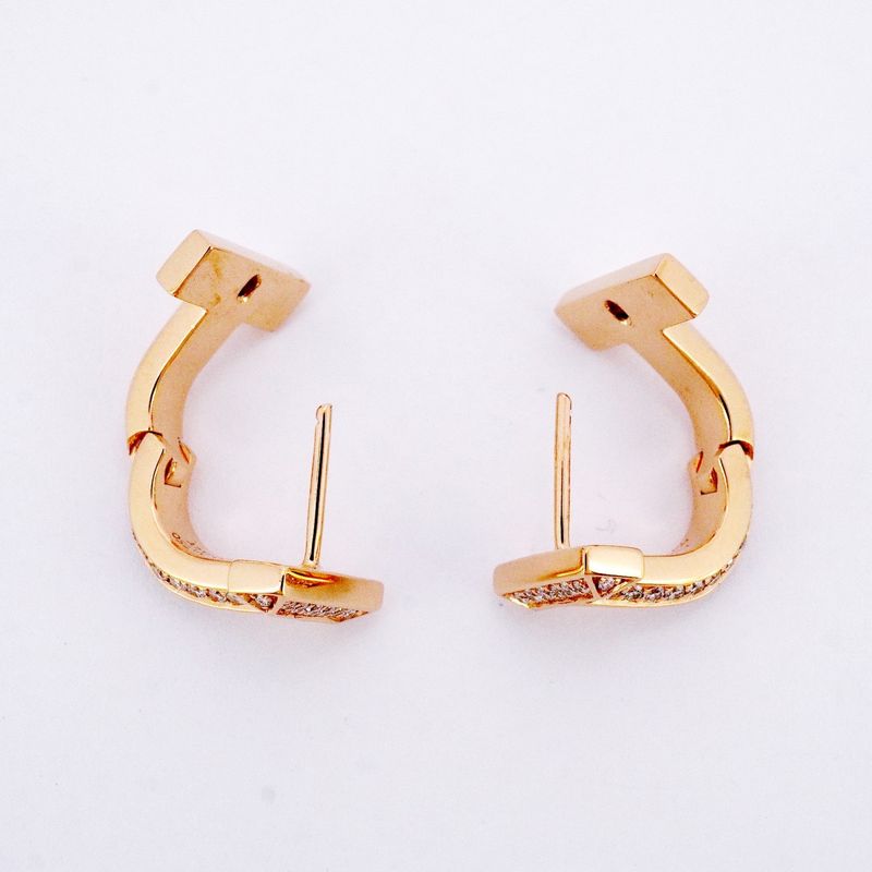 Tiffany & Co Earrings T One Huggie Half Pave 18K Pink Gold Pink Gold Diamond