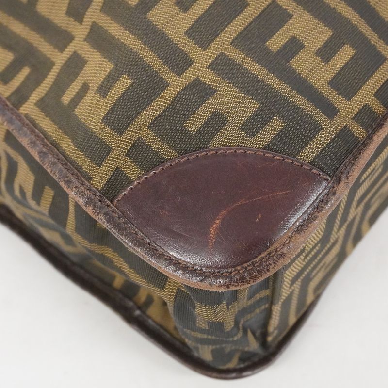 Fendi Tote Bag Zucca Nylon Canvas Brown Silver Hardware Ladies