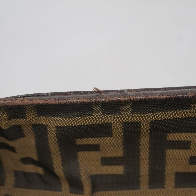 Fendi Tote Bag Zucca Nylon Canvas Brown Silver Hardware Ladies