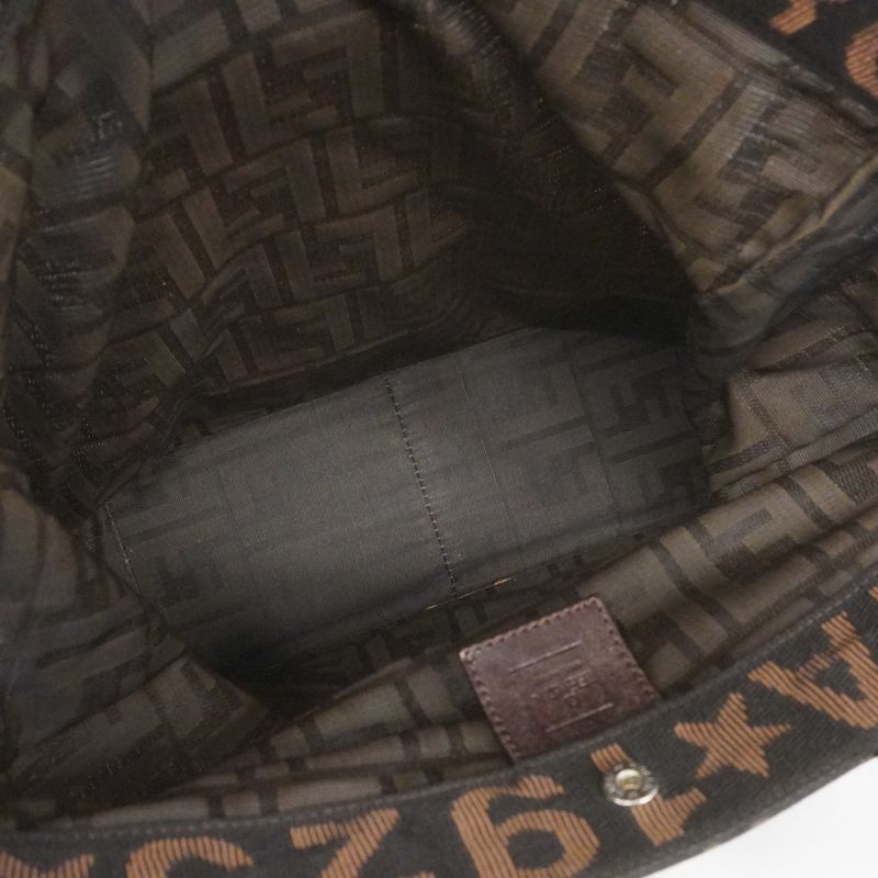 Fendi Tote Bag Zucca Nylon Canvas Brown Silver Hardware Ladies