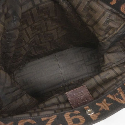 Fendi Tote Bag Zucca Nylon Canvas Brown Silver Hardware Ladies