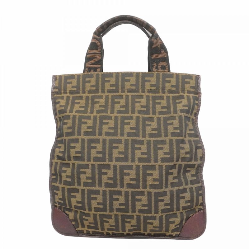 Fendi Tote Bag Zucca Nylon Canvas Brown Silver Hardware Ladies